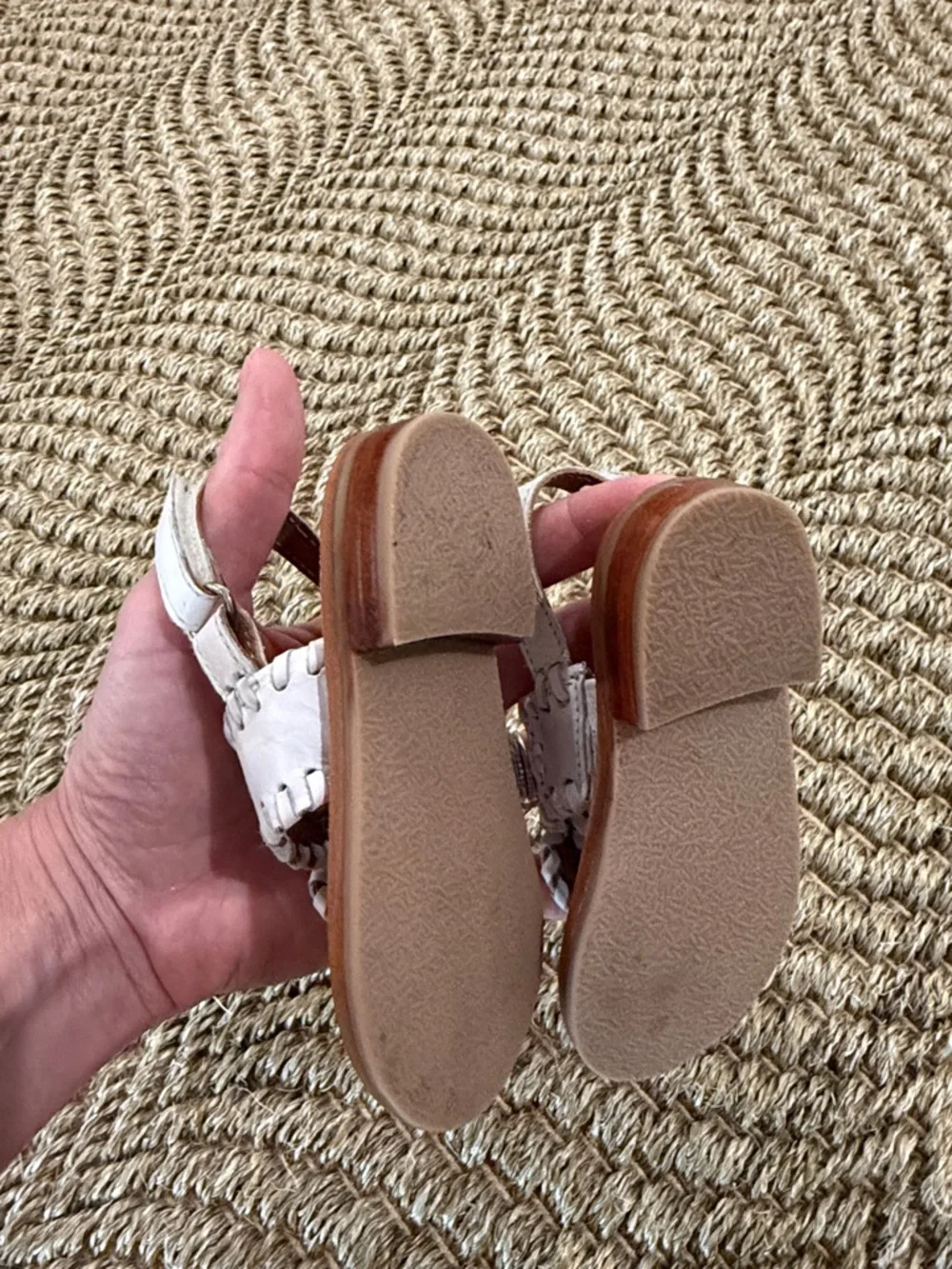 Jack Rogers White and Tan Kids Leather Sandals